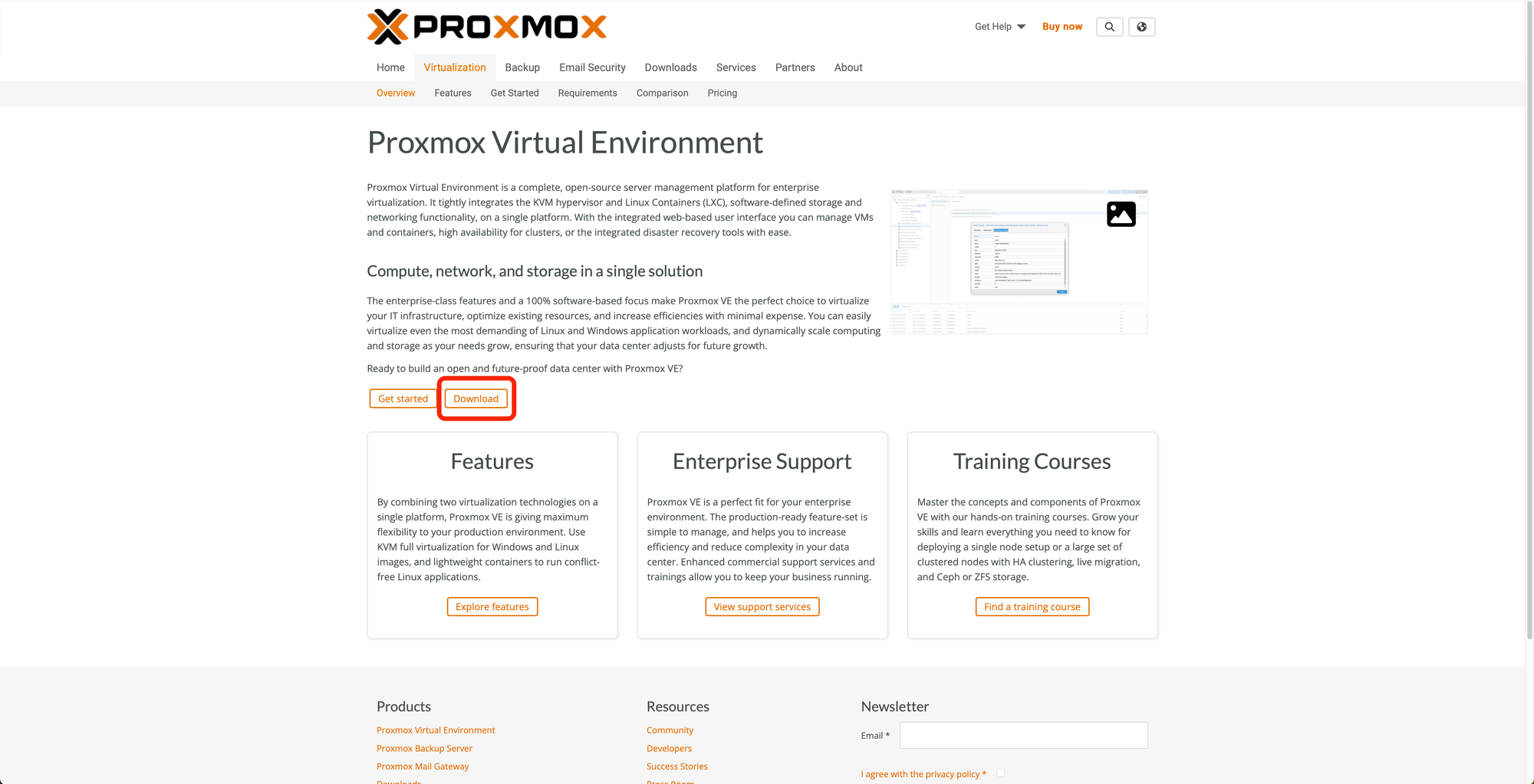 pagina web de Proxmox ve para acceder a la pagina de descargas de la ISO