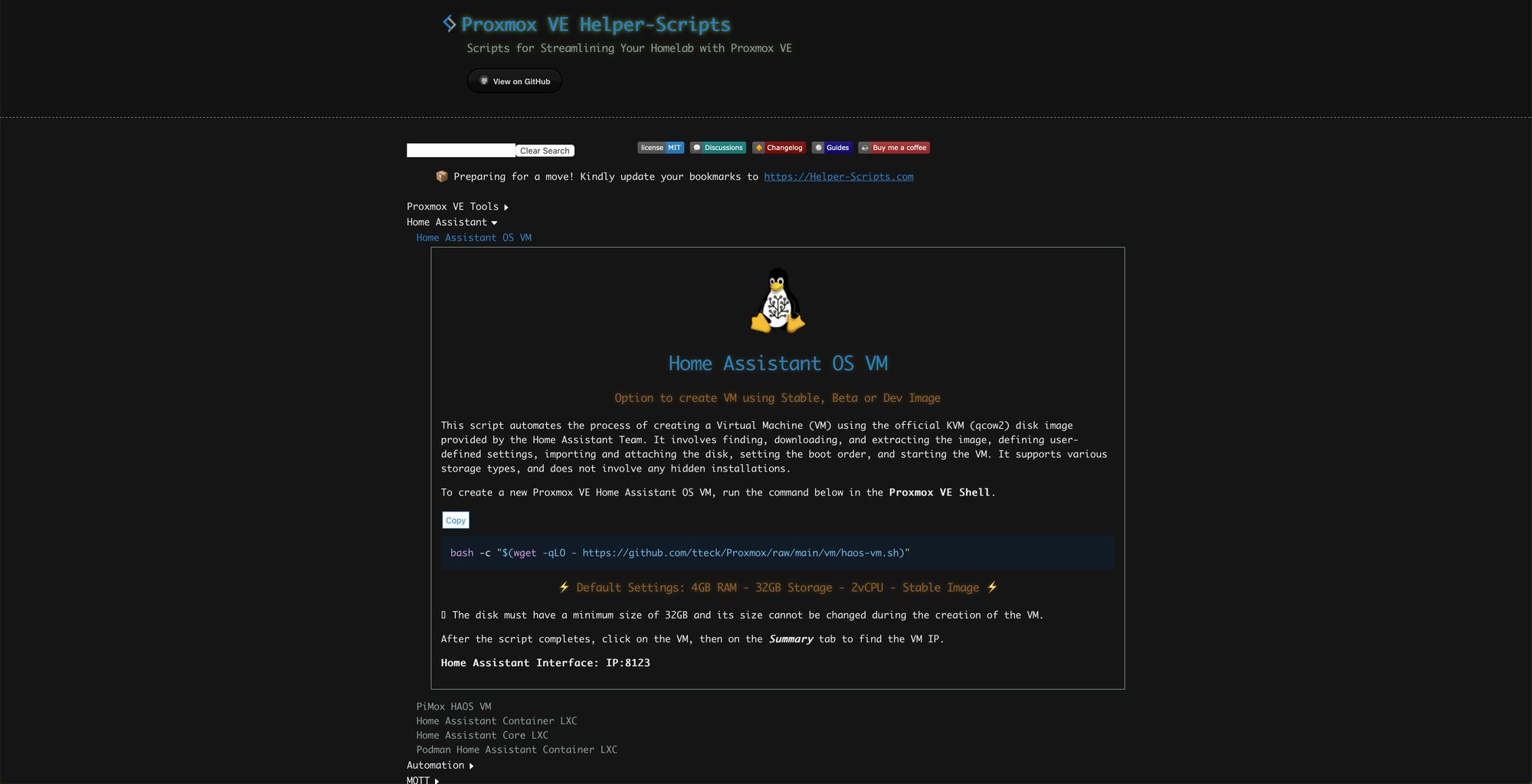 Imagen de la página de los scripts para instalar home assistant